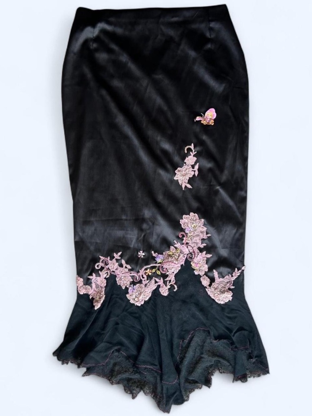 SOLD Mandalay Designs Black Skirt with Flower Embriodery